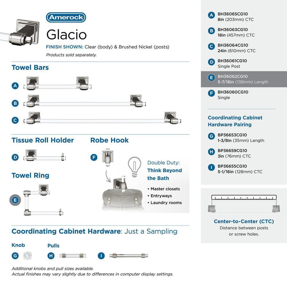 Glacio Clear and Brushed Nickel Wall Mounted Towel Ring