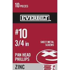 #10 x 3/4 in. Phillips Pan Head Zinc Plated Sheet Metal Screw (10-Pack)