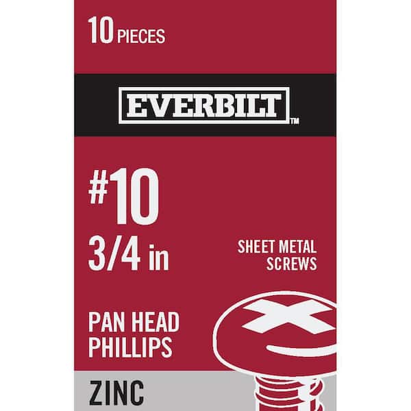 #10 x 3/4 in. Zinc Plated Phillips Pan Head Sheet Metal Screw (10-Pack)