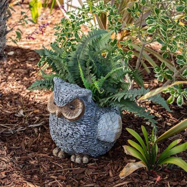 Novelty Garden Ornament Owl Shape Earthenware Indoor Outdoor Decor Green Shade S 