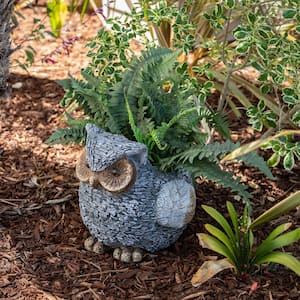 14 in. Tall Indoor/Outdoor Owl Planter Yard Decoration, Gray