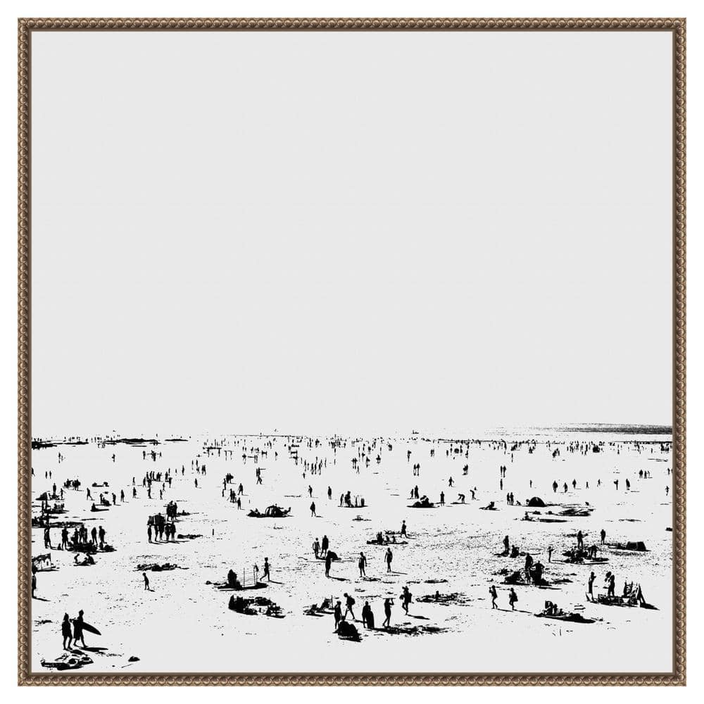 30" x 30" Black and White Beach Scene Framed Canvas Print
