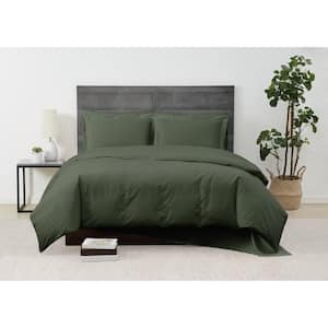 Solid Percale 3-Piece Green Cotton Full/Queen Duvet Cover Set