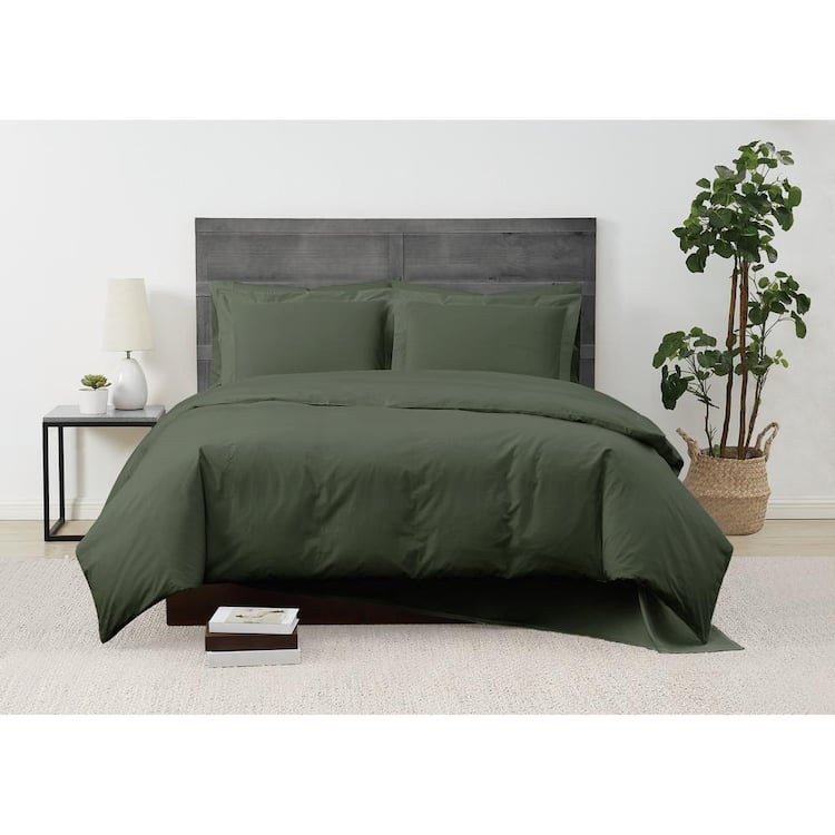 CANNON Solid Percale 3-Piece Green Cotton Full/Queen Duvet Cover Set