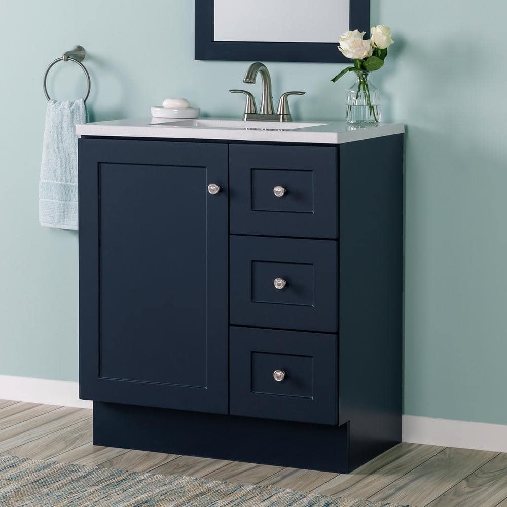 Glacier Bay Brindley 30 in W x 20 in D x 35 in H Single Sink Freestanding  Vanity in Gray w/ Veined White Engineered Stone Top HDBD30VG - The Home