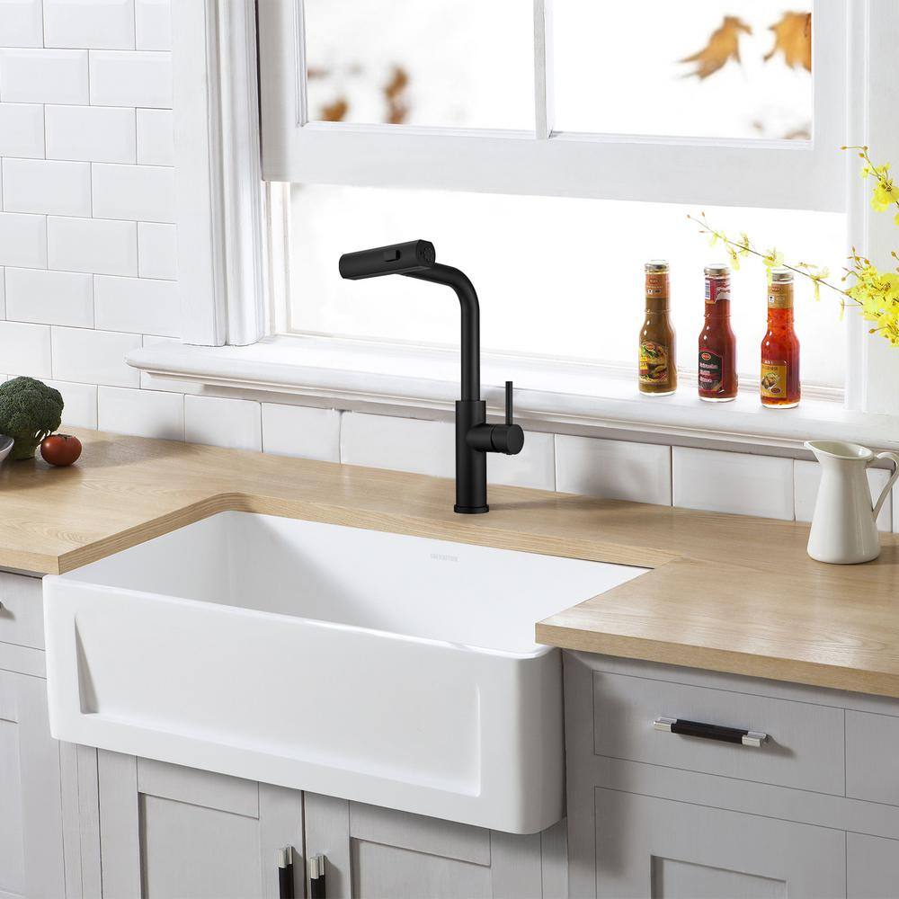 Matte Black Stainless Steel Pull Down Kitchen Faucet with Sprayer