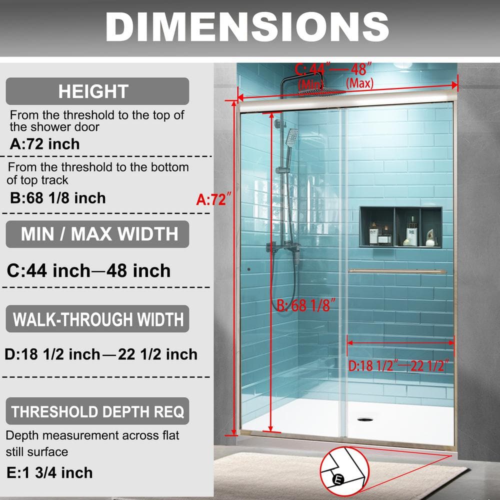 Brushed Nickel Semi-Frameless Sliding Shower Door with Clear Glass
