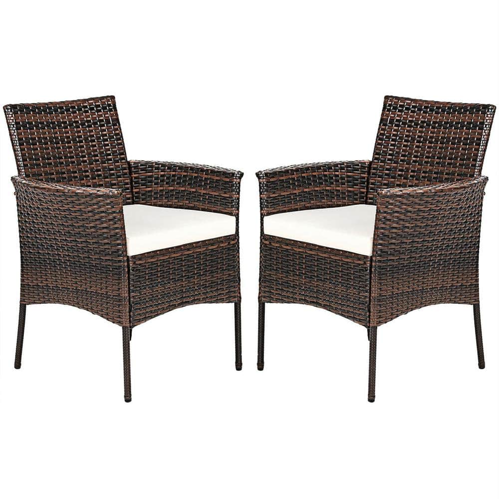 2-Pieces Wicker Outdoor Dining Chair with Removable Off White Cushions Ergonomic Design price history on PriceWatchPro