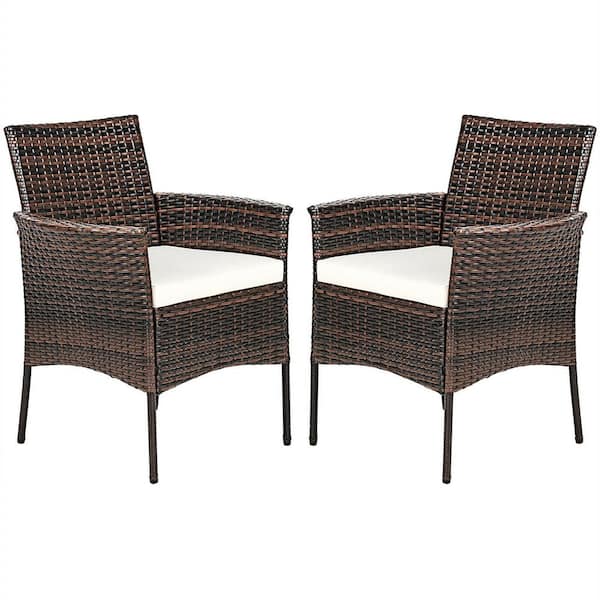 ANGELES HOME 2-Pieces Wicker Outdoor Dining Chair with Removable Off White Cushions Ergonomic Design