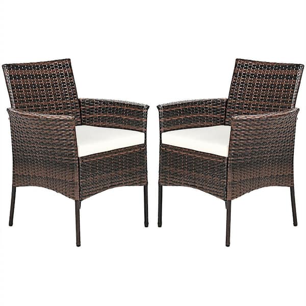 ANGELES HOME 2-Pieces Wicker Outdoor Dining Chair with Removable Off White Cushions Ergonomic Design