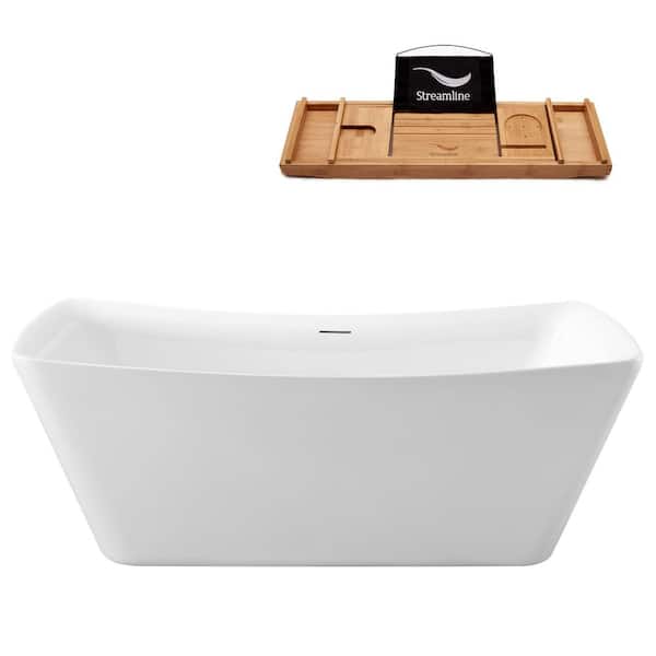 Streamline 62 in. Acrylic Flatbottom Freestanding Bathtub with Glossy White Drain