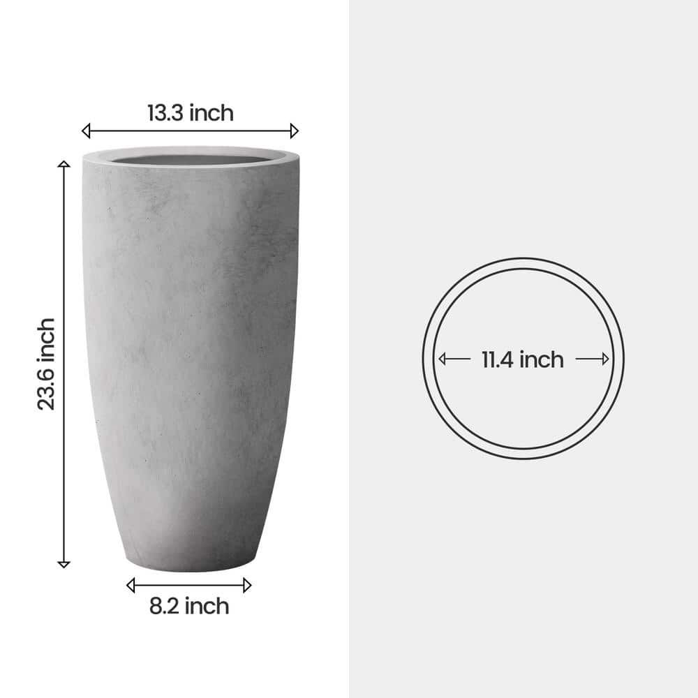 Tall Gray Concrete Indoor/Outdoor Planter with Drainage Holes