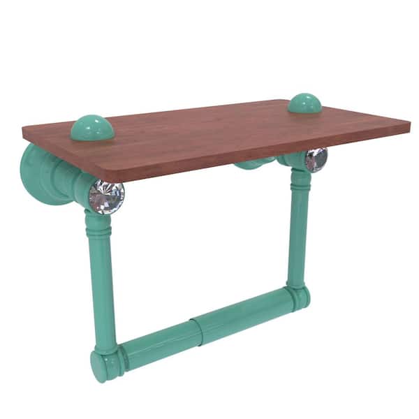 Carolina Collection Wall Mounted Toilet Paper Holder in Sea Foam Green with Wood Shelf