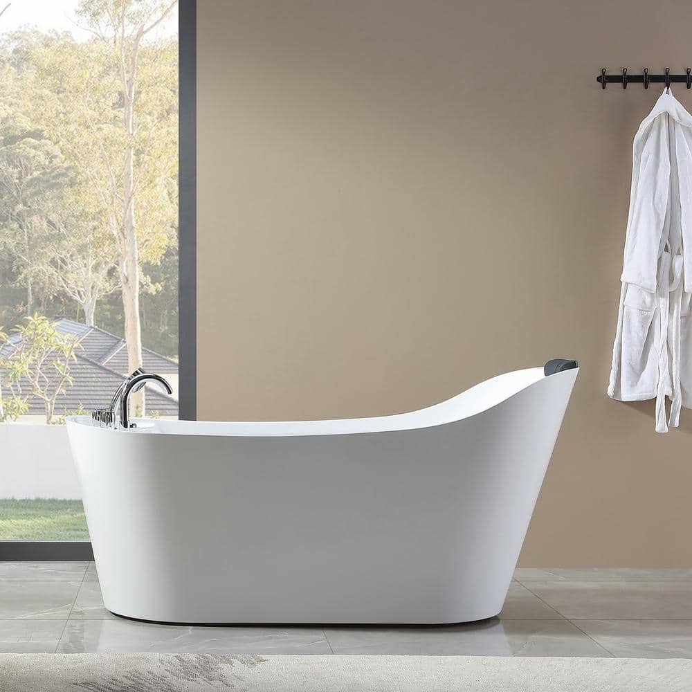 67'' White Freestanding Acrylic Whirlpool Bathtub with Faucet