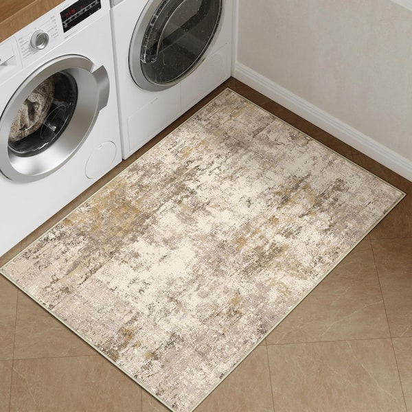 Van Gogh Brown/Gray 3 ft. x 5 ft. Modern Abstract Area Rug