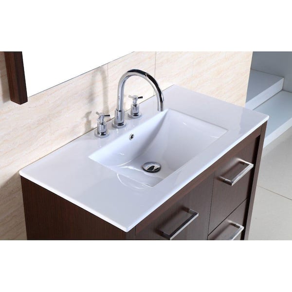 Cudahy 36 in. W x 18 in. D x 33.5 in. H Single Vanity in Wenge with Ceramic Vanity Top in White with White Basin