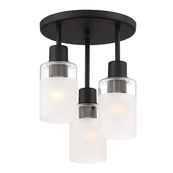 Cedar Lane 11 in. 3-Light Matte Black Modern Entryway Semi-Flush Mount with Clear Glass Shade