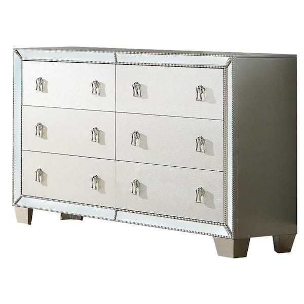 Benjara 18 in. Silver 6-Drawers Dresser with Tapered Legs