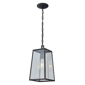1-Light Imperial Black Outdoor Pendant Light with Clear Tempered Glass Shade