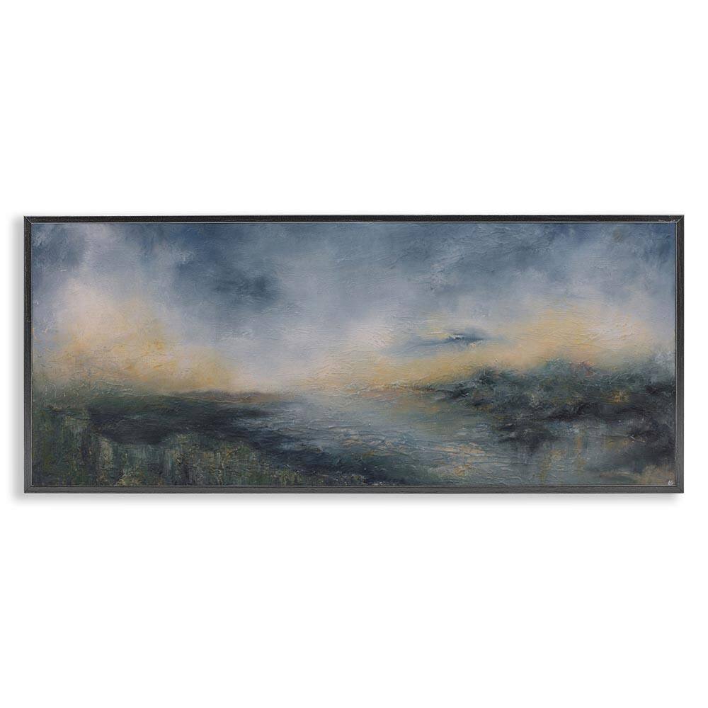 Fame Islands Abstraction by Lydia Orange Black Framed Abstract Giclee Art Print 13 in. x 30 in.