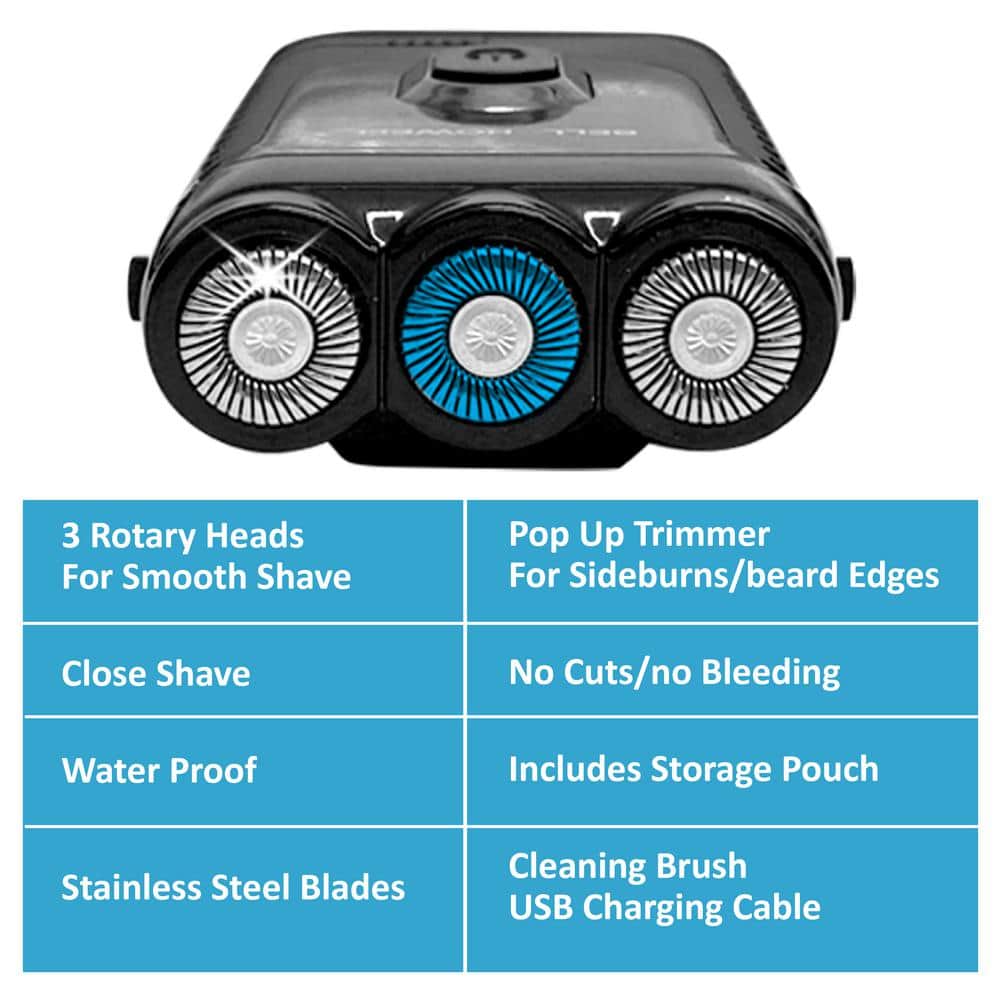 Bell+Howell Tac Shaver 2-in-1 Rechargeable Wet/Dry Rotary Shaver