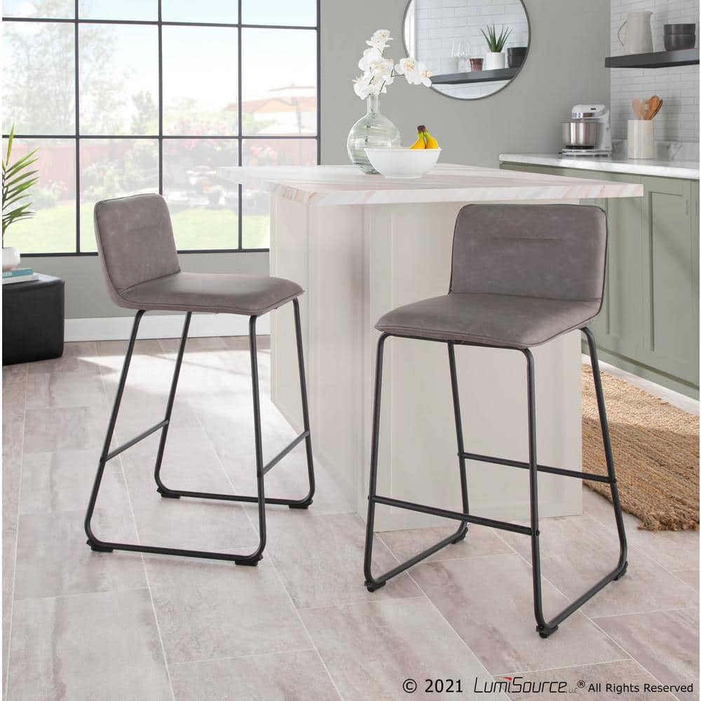 Casper 26'' Black Metal and Grey Faux Leather Contemporary Counter Stool
