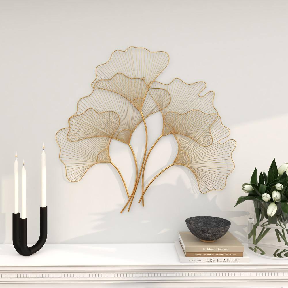Elegant Gold Gingko Leaf Cluster Wall Sculpture, 38" x 34"