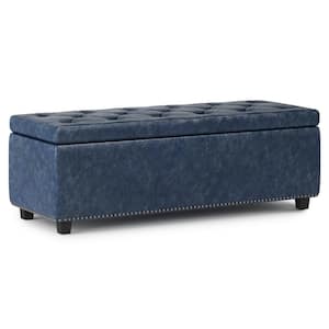 Hamilton 48 in. Wide Traditional Rectangle Storage Ottoman in Denim Blue Vegan Faux Leather