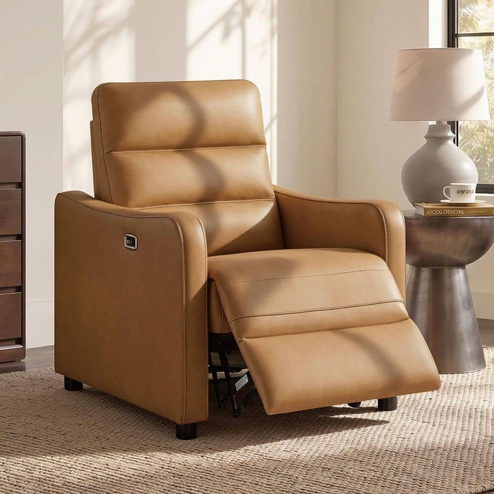 Vanta Zero Wall Saddle Brown Faux Leather Power Recliner with Solid Wood Legs, Space-Saving price history on PriceWatchPro