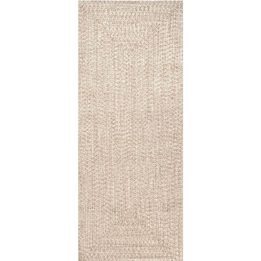 Tan Braided Synthetic Reversible Indoor/Outdoor Runner Rug