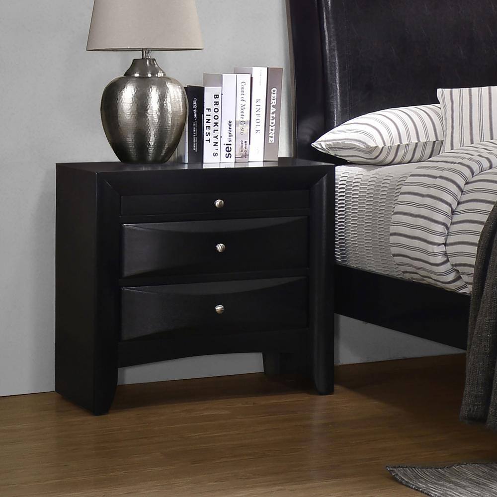 Briana Black 3-Drawer Nightstand with Chrome Knobs