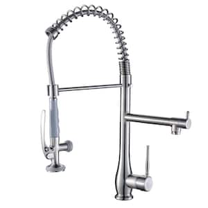 Spring Single Handle Pull Down Sprayer Kitchen Faucet with Pot Filler in Brushed Nickel