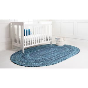 Braided Chindi Blue 5 ft. x 8 ft. Oval Area Rug