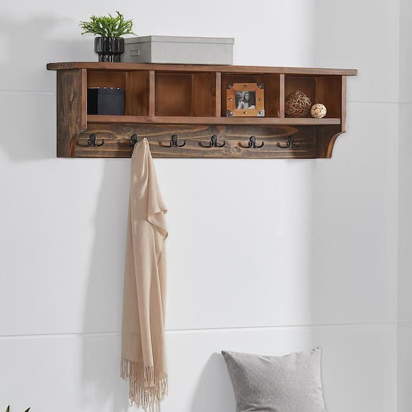 Rustic Wood Shelf With Hooks, Coat Rack, Towel Hooks, Entryway