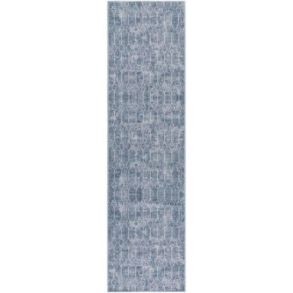 Machine Washable Series 1 Blue 2 ft. x 8 ft. Geometric Contemporary Runner 