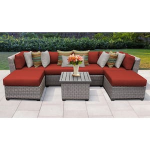 Florence 7-Piece Wicker Outdoor Sectional Seating Group with Terracotta Red Cushions