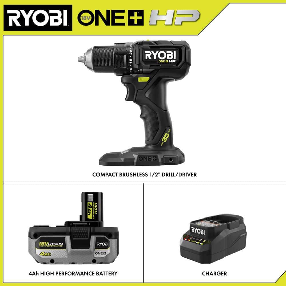 RYOBI ONE+ HP 18V Brushless Cordless Compact 1/2 in. Drill/Driver 30th Anniversary Kit with 4.0 Ah Battery and Charger PSBDD02KSB30
