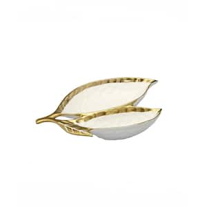 Black Porcelain Leaf Relish Dish with Gold Rim