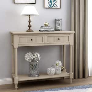 35 in Antique Gray Rectangle Wood Console Table with Two Drawers and Bottom Shelf, Sofa Table for Entryway, Living Room