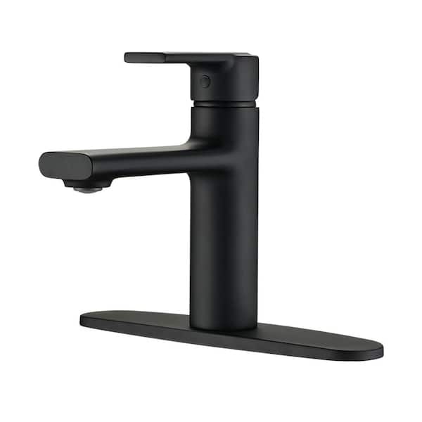 Single Handle Single Hole Bathroom Faucet with Deckplate Included in Black