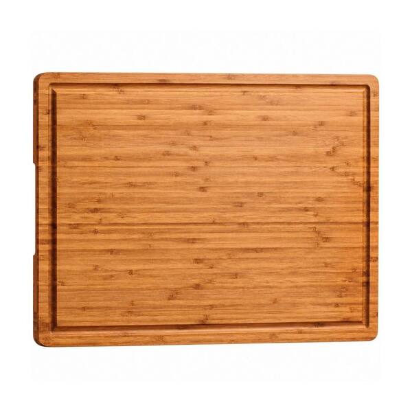 Extra Large 24 in. x 18 in. Rectangular Carbonized Bamboo Cutting Board with Deep Juice Grooves and Built-In Handles