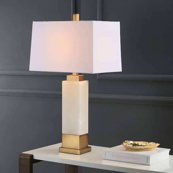 SAFAVIEH Marina Trellis 31.5 in. Gold Quadrefoil Table Lamp with White Shade
