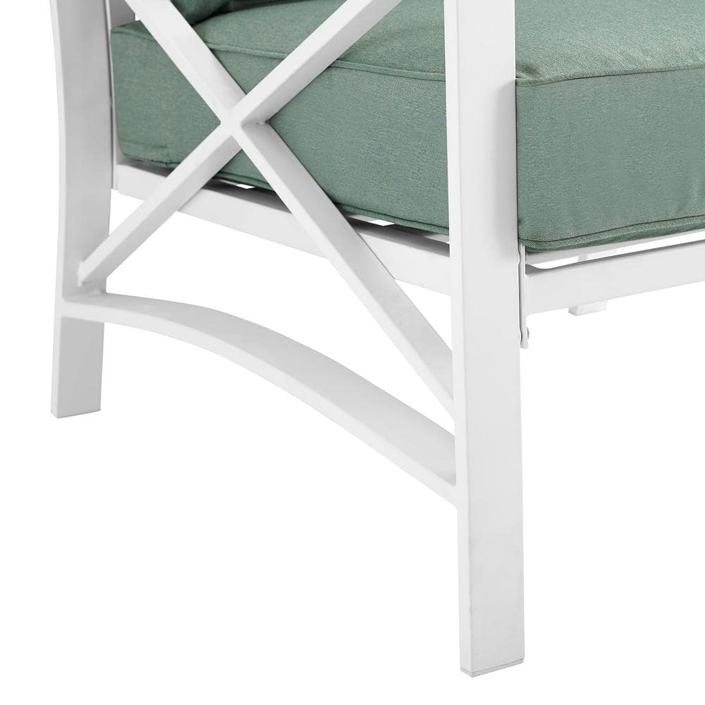 Mist and White Kaplan Transitional Outdoor Armchair with Cushions