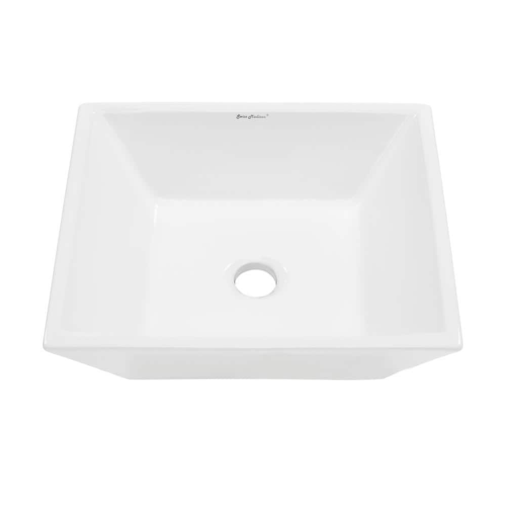 Swiss Madison St. Tropez Square Ceramic Bathroom Vessel Sink in White ...
