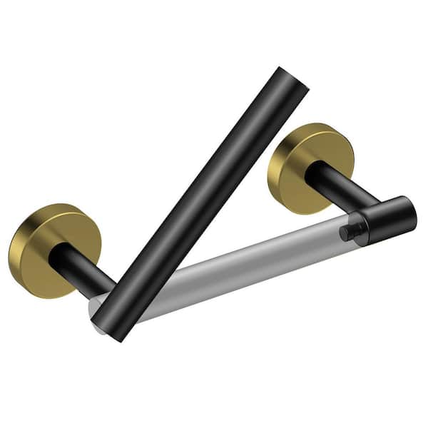 BWE Double Post Pivoting Wall Mounted Bathroom Towel Bar Toilet Paper Holder in Black Gold