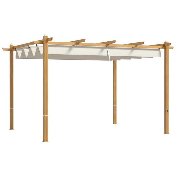 Retractable 10 ft. x 13 ft. Pergola Canopy, Cream Aluminum Sun Shade Shelter for Patio, Deck, Garden, Backyard