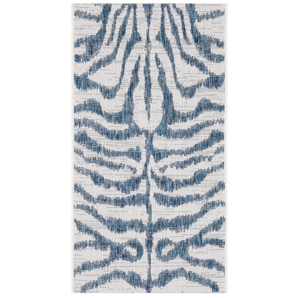 SAFAVIEH Courtyard Ivory/Navy 3 ft. x 5 ft. Zebra Indoor/Outdoor Area ...