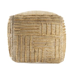 Maples Farmhouse Natural Striped Abstract Hand Woven Jute Pouf