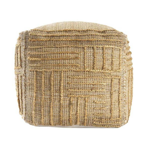 Unbranded Maples Farmhouse Natural Striped Abstract Hand Woven Jute Pouf