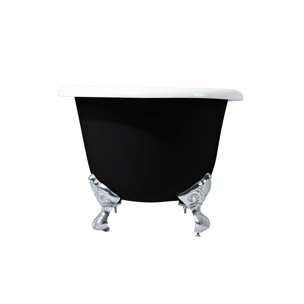 Classic 66-Inch Black and White Cast Iron Clawfoot Bathtub with Polished Chrome Feet